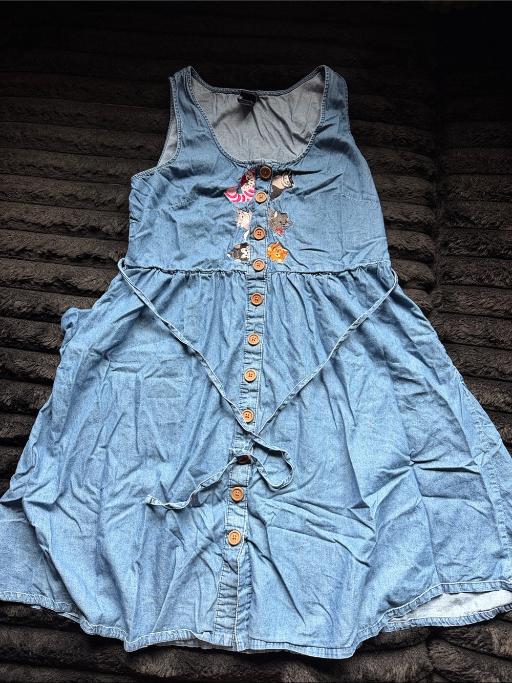 Disney Light Blue Denim Midi Dress with Button Front